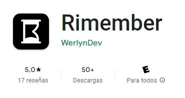 Rimember screenshot on Google Play Store with high rating